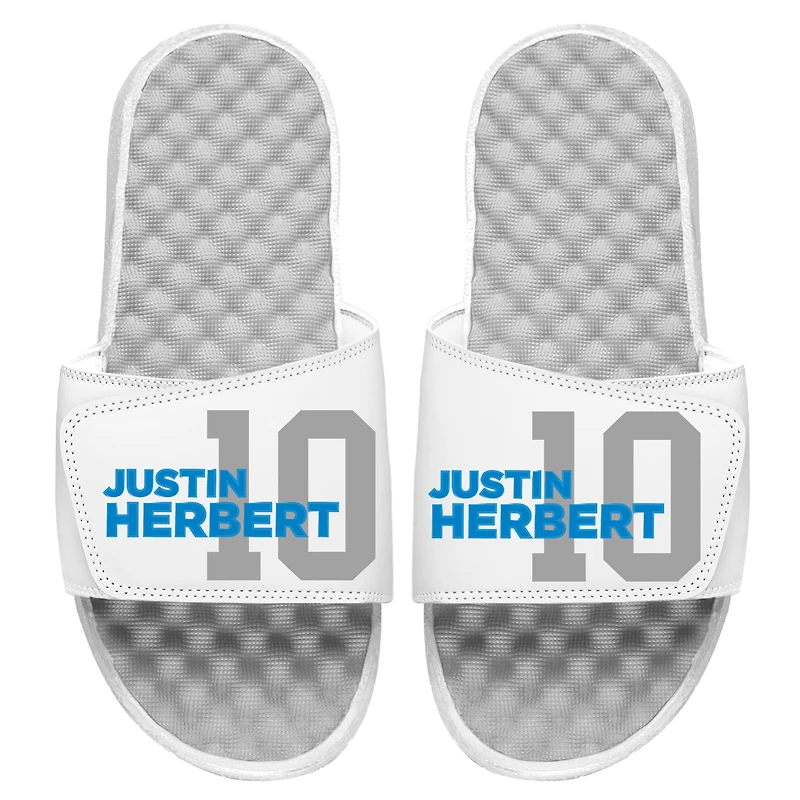 Men's ISlide Justin Herbert White NFLPA Number Fan Slide Sandals