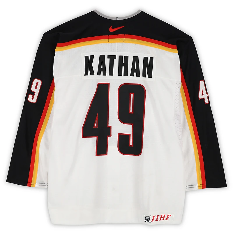 Klaus Kathan Team Germany Game-Used #49 White Nike Jersey vs. Team Czech Republic on September 3 during the 2004 World Cup of Hockey