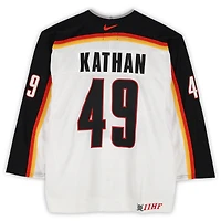 Klaus Kathan Team Germany Game-Used #49 White Nike Jersey vs. Team Czech Republic on September 3 during the 2004 World Cup of Hockey