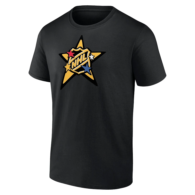 T-shirt noir authentique pour homme Fanatics Jack Hughes, nom et numéro du match des étoiles de la LNH 2024
