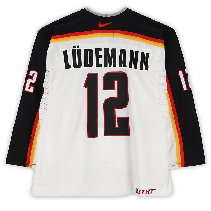Mirko Ludemann Team Germany Game-Used #12 White Nike Jersey vs. Team Czech Republic on September 3 during the 2004 World Cup of Hockey