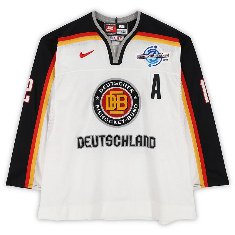 Mirko Ludemann Team Germany Game-Used #12 White Nike Jersey vs. Team Czech Republic on September 3 during the 2004 World Cup of Hockey