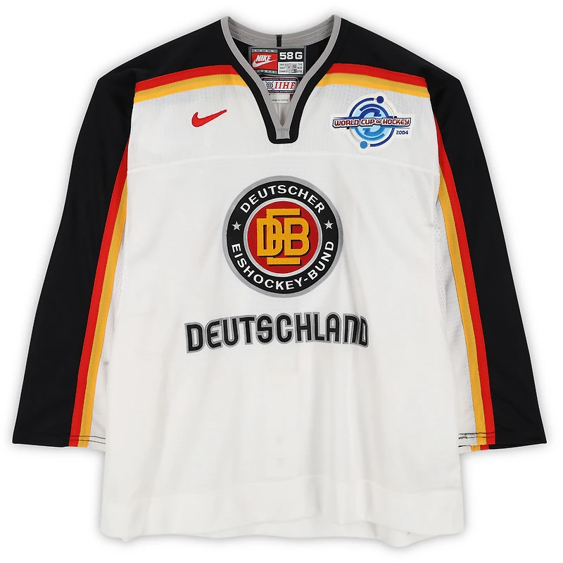 Oliver Jonas Team Germany Game-Used #1 White Nike Jersey vs. Team Czech Republic on September 3 during the 2004 World Cup of Hockey