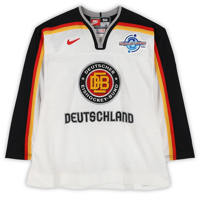 Robert Leask Team Germany Game-Used #5 White Nike Jersey vs. Team Czech Republic on September 3 during the 2004 World Cup of Hockey