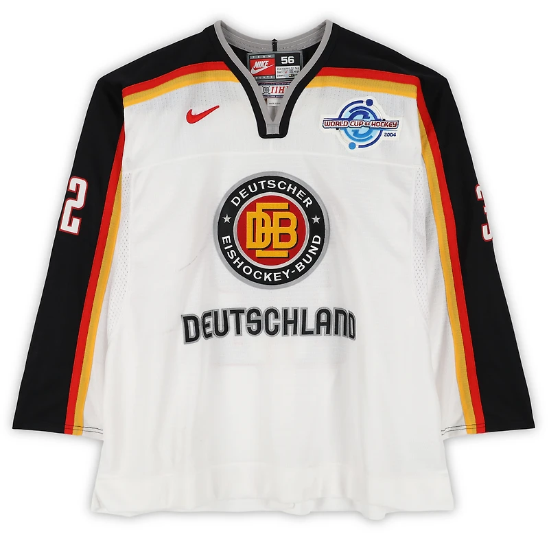Tomas Martinec Team Germany Game-Used #32 White Nike Jersey vs. Team Czech Republic on September 3 during the 2004 World Cup of Hockey