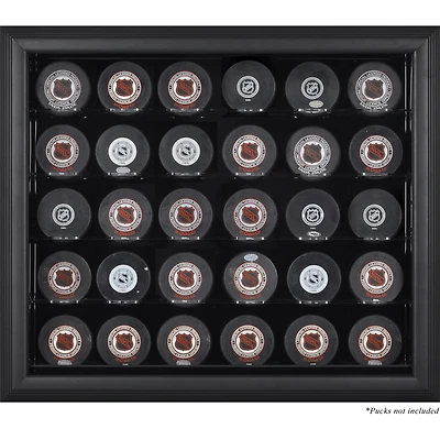 Vitrine de présentation encadrée noire pour 30 rondelles de hockey