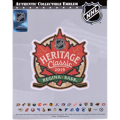 Écusson de maillot non signé de l'emblème national du match NHL Heritage Classic 2019 des Flames de Calgary contre les Jets de Winnipeg
