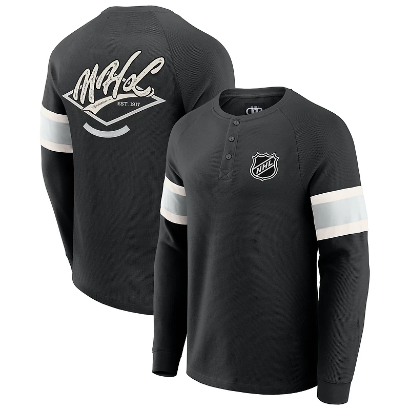 T-shirt Henley à manches longues raglan en tricot gaufré noir pour homme de la collection Darius Rucker par Fanatics LNH
