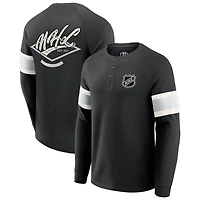 T-shirt Henley à manches longues raglan en tricot gaufré noir pour homme de la collection Darius Rucker par Fanatics LNH