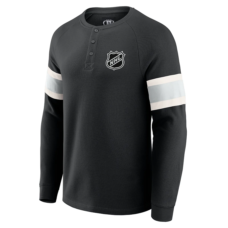 T-shirt Henley à manches longues raglan en tricot gaufré noir pour homme de la collection Darius Rucker par Fanatics LNH