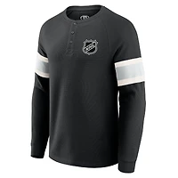 T-shirt Henley à manches longues raglan en tricot gaufré noir pour homme de la collection Darius Rucker par Fanatics LNH