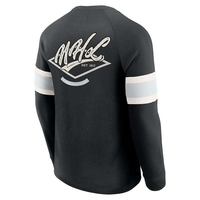 Men's Darius Rucker Collection by Fanatics Black NHL Waffle-Knit Raglan Long Sleeve Henley T-Shirt