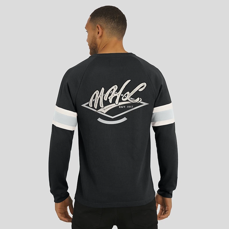 Men's Darius Rucker Collection by Fanatics Black NHL Waffle-Knit Raglan Long Sleeve Henley T-Shirt