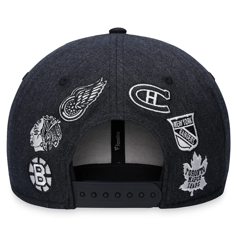Men's Fanatics Black NHL Logo Original 6 Script Snapback Hat
