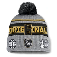 Bonnet en tricot à revers avec pompon et logo de la LNH Fanatics pour homme, gris chiné