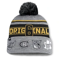 Bonnet en tricot à revers avec pompon et logo de la LNH Fanatics pour homme, gris chiné