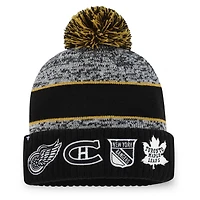 Bonnet en tricot à revers avec logo NHL Original 6 Script Fanatics gris chiné pour hommes avec pompon