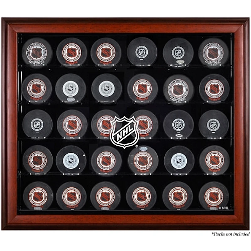 Vitrine de présentation en acajou pour 30 rondelles avec le logo NHL Shield