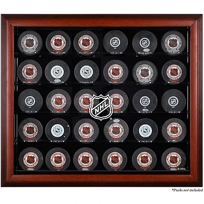 Vitrine de présentation en acajou pour 30 rondelles avec le logo NHL Shield