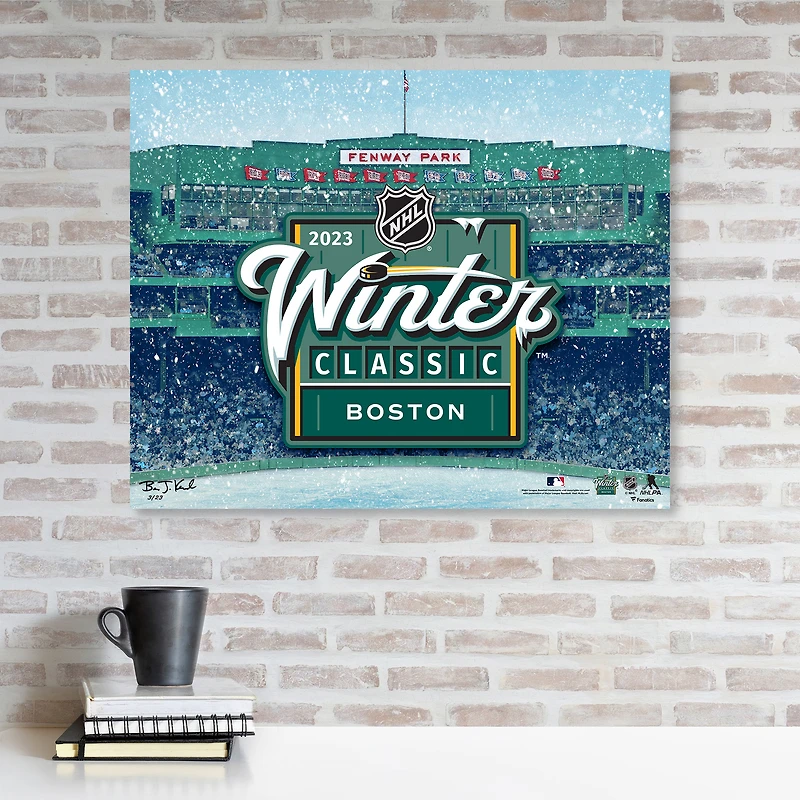 Pittsburgh Penguins vs. Boston Bruins 2023 NHL Winter Classic Stretched 20" x 24" Canvas Giclee Print - Designed and Signed by Artist Brian Konnick - Limited Edition of 23