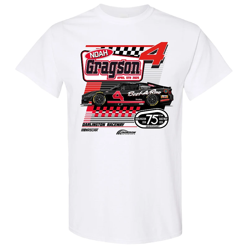 Men's Front Row Motorsports White Noah Gragson Beef-A-Roo Darlington Throwback Car T-Shirt