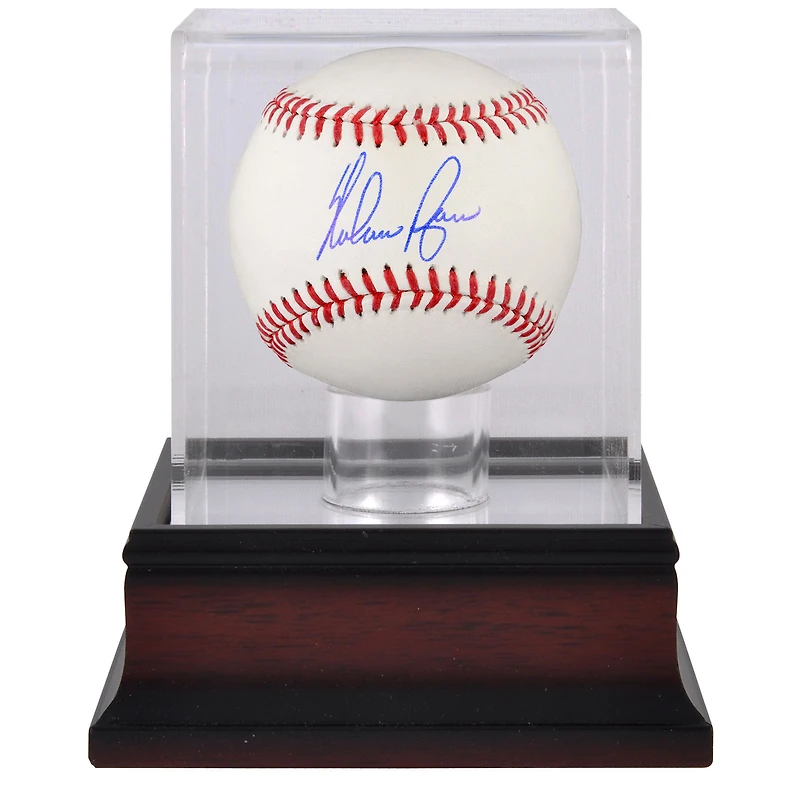 Baseball autographié par Nolan Ryan des Texas Rangers et vitrine de présentation de baseball en acajou