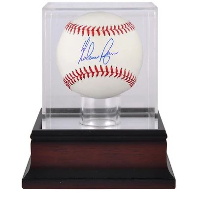Baseball autographié par Nolan Ryan des Texas Rangers et vitrine de présentation de baseball en acajou