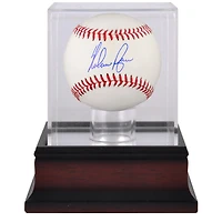 Baseball autographié par Nolan Ryan des Texas Rangers et vitrine de présentation de baseball en acajou