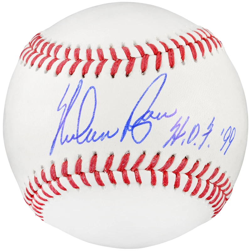 Balle de baseball autographiée par Nolan Ryan des Texas Rangers avec inscription « HOF 99 »