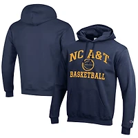 Sweat à capuche bleu marine Champion North Carolina A&T Aggies Icon Logo Basketball Eco Powerblend pour homme