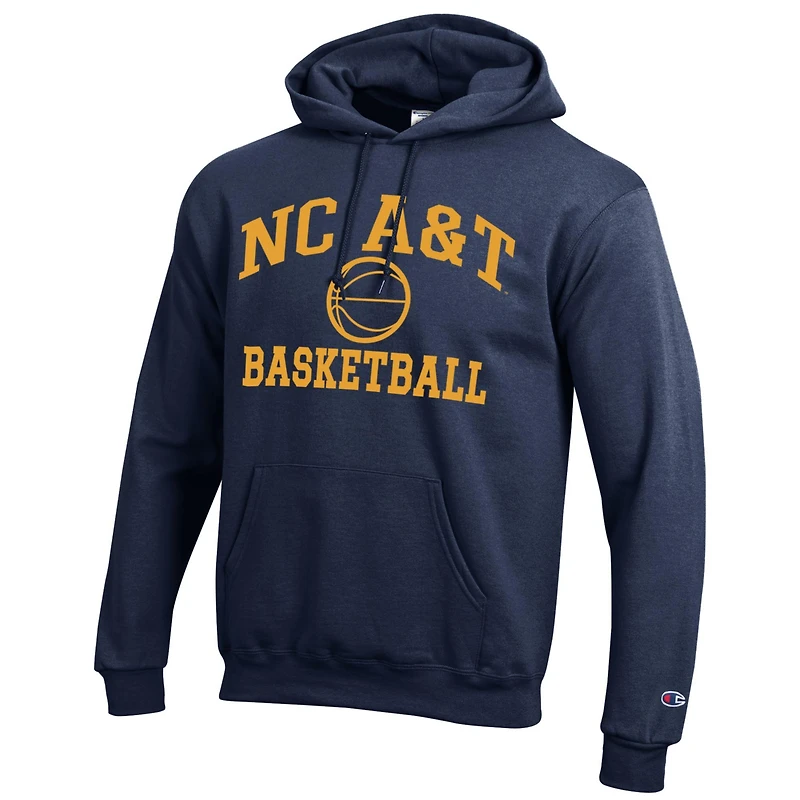 Sweat à capuche bleu marine Champion North Carolina A&T Aggies Icon Logo Basketball Eco Powerblend pour homme