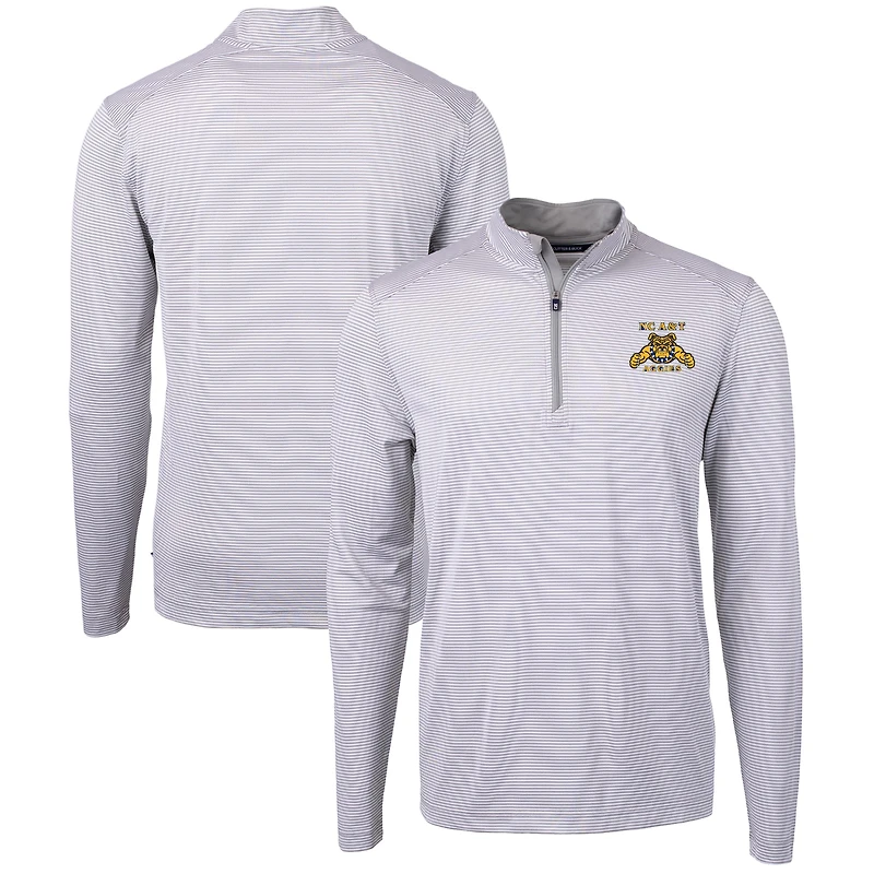 Men's Cutter & Buck  Gray/White North Carolina A&T Aggies Big Tall Virtue Eco Pique Micro Stripe Recycled Quarter-Zip Pullover Top