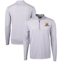 Men's Cutter & Buck  Gray/White North Carolina A&T Aggies Big Tall Virtue Eco Pique Micro Stripe Recycled Quarter-Zip Pullover Top