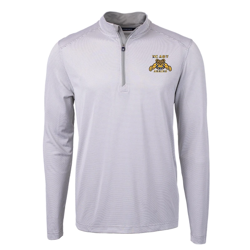 Pull-over zippé recyclé à micro-rayures et piqué écologique pour homme, gris/blanc, des North Carolina A&T Aggies, Virtue, grandes tailles