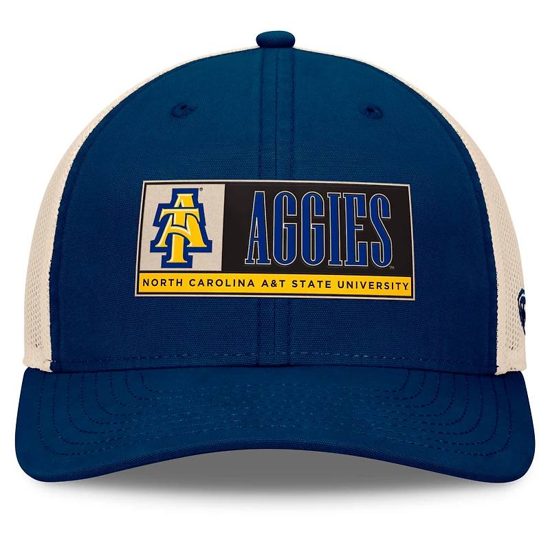 Casquette ajustable Top of the World bleu marine/naturel pour homme des North Carolina A&T Aggies Bennett Trucker