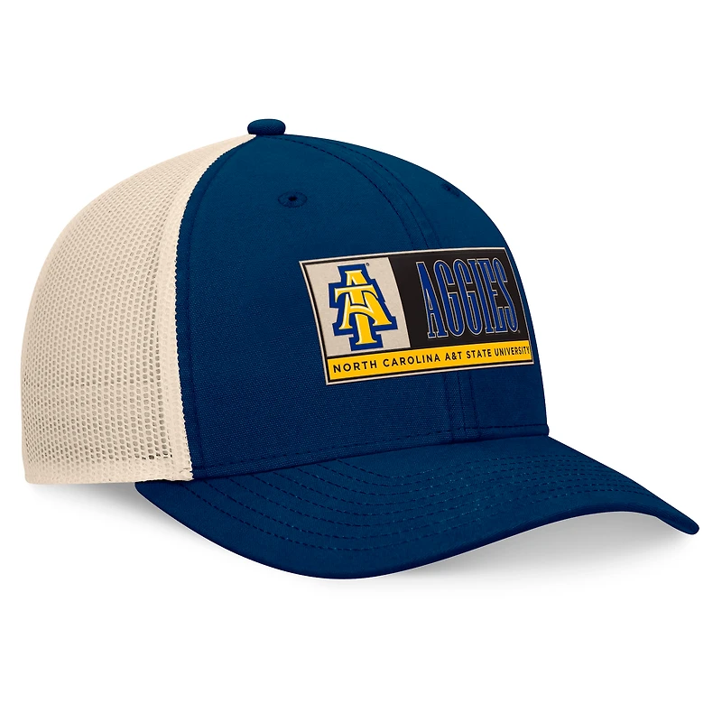 Casquette ajustable Top of the World bleu marine/naturel pour homme des North Carolina A&T Aggies Bennett Trucker
