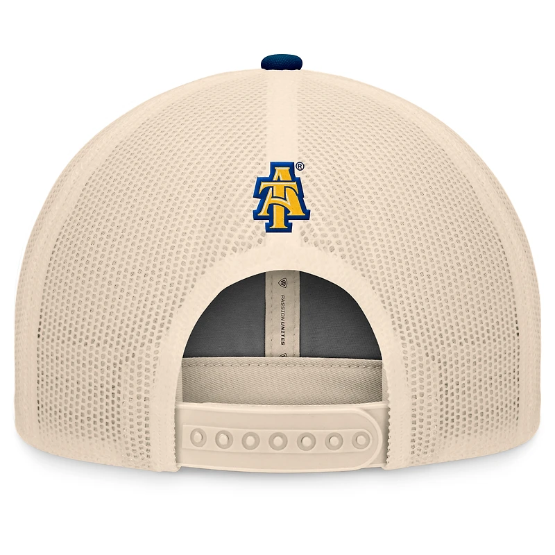 Casquette ajustable Top of the World bleu marine/naturel pour homme des North Carolina A&T Aggies Bennett Trucker