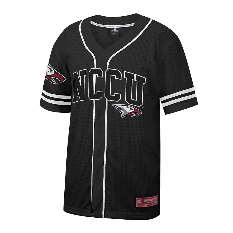 Maillot de baseball boutonné en maille Free Spirited des Central Eagles Caroline du Nord noir Colosseum pour hommes