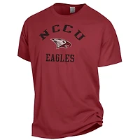 T-shirt teint en pièce ComfortWash bordeaux pour homme, avec logo des Eagles de North Carolina Central.