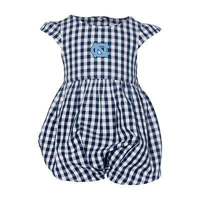 Girl's Infant Garb Navy North Carolina Tar Heels Cara Gingham Ruffled Bodysuit