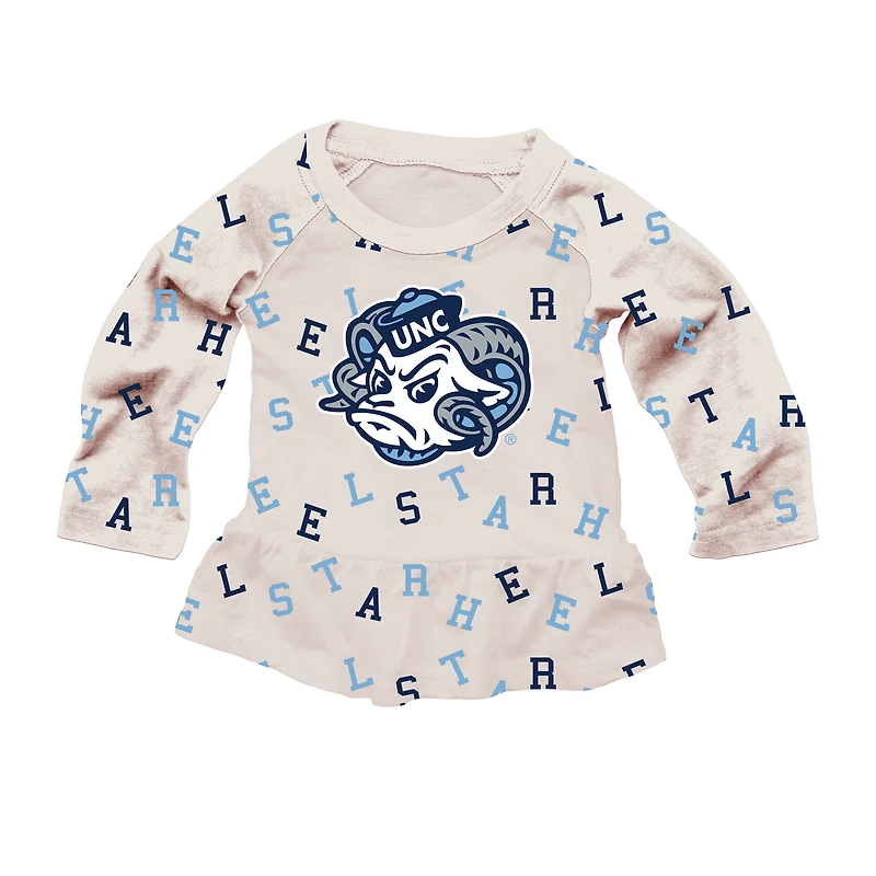 Ensemble t-shirt et leggings à manches longues volants raglan pour fille Wes & Willy Oatmeal North Carolina Tar Heels