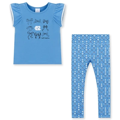 Girls Toddler ZooZatz Carolina Blue North Tar Heels Tri-Blend Bow Legging and Shirt Set