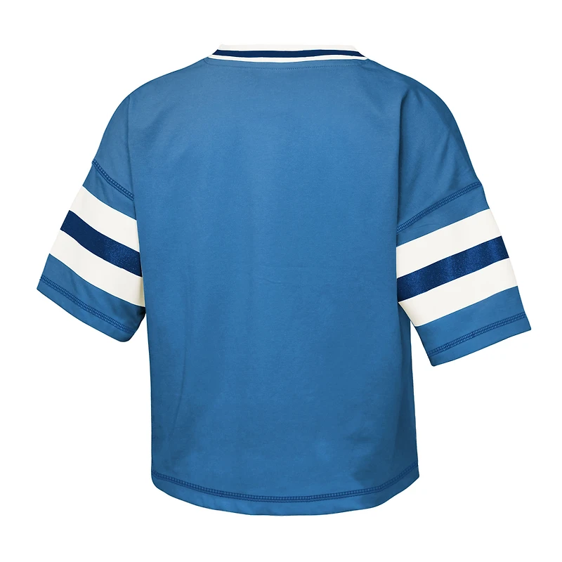 Girls Youth Outerstuff Carolina Blue North Tar Heels Gridiron Jersey V-Neck T-Shirt