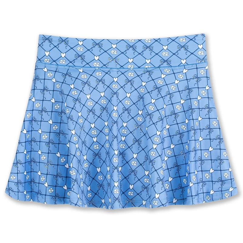 Girls Youth ZooZatz Carolina Blue North Tar Heels All-Over Print Bow Team Logo Skort