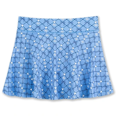Girls Youth ZooZatz Carolina Blue North Tar Heels All-Over Print Bow Team Logo Skort
