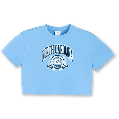 Girls Youth ZooZatz Light Blue North Carolina Tar Heels Laurels Tri-Blend Cropped T-shirt