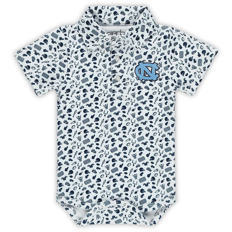 Infant Garb White North Carolina Tar Heels Tom Allover Print Performance Polo Bodysuit