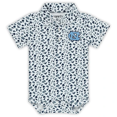 Infant Garb White North Carolina Tar Heels Tom Allover Print Performance Polo Bodysuit