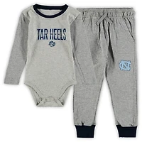 Infant Wes & Willy Heathered Gray/Navy North Carolina Tar Heels Jie Long Sleeve Bodysuit Pants Set