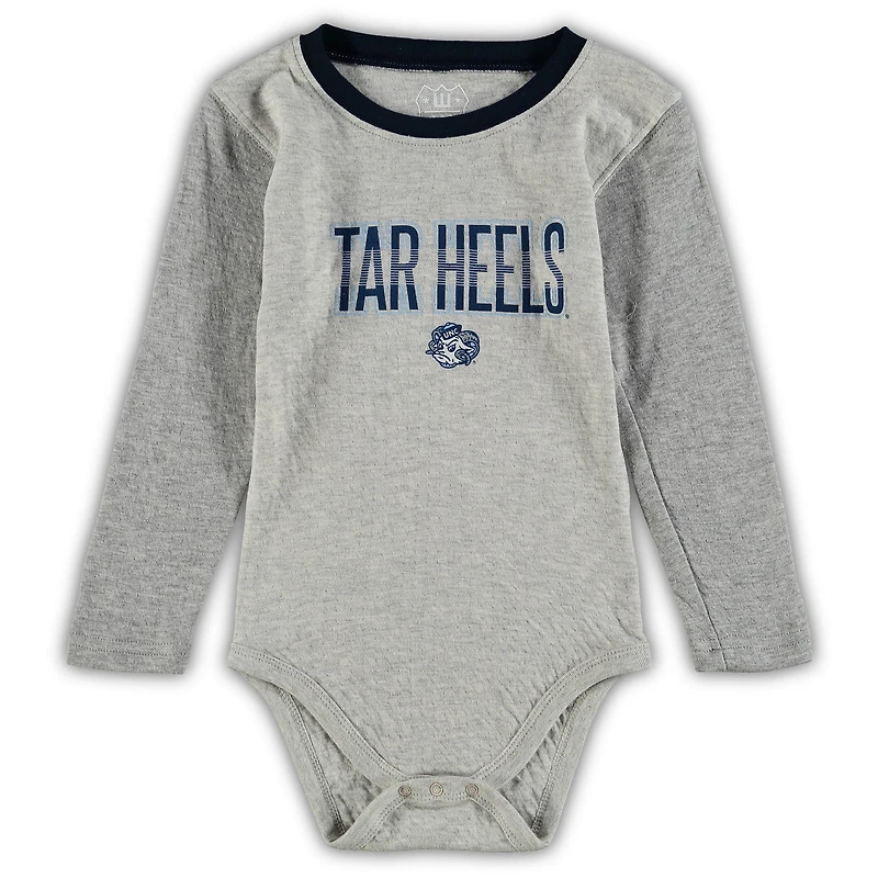Infant Wes & Willy Heathered Gray/Navy North Carolina Tar Heels Jie Long Sleeve Bodysuit Pants Set